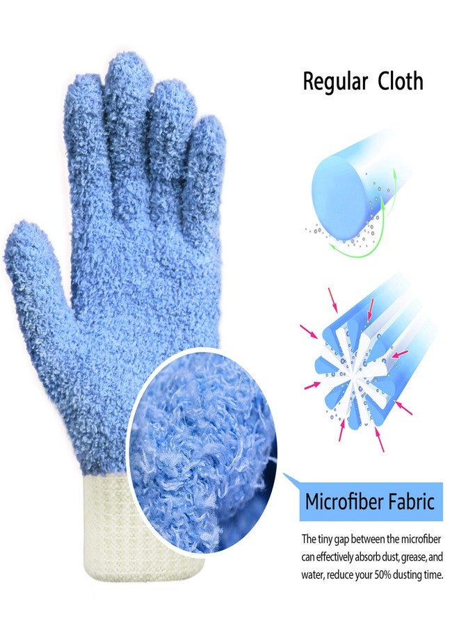 MIG4U Microfiber Dusting Gloves House Cleaning Glove for Blinds, Windows, Baseboard, Shutters, Furniture, and Car, Reusable Lint-Free Blue 2 Pairs S/M - Image 2
